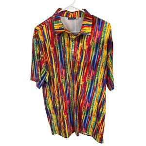 Hreski Men's Polo Shirt L Multicolor Abstract Short Sleeve Golf Casual